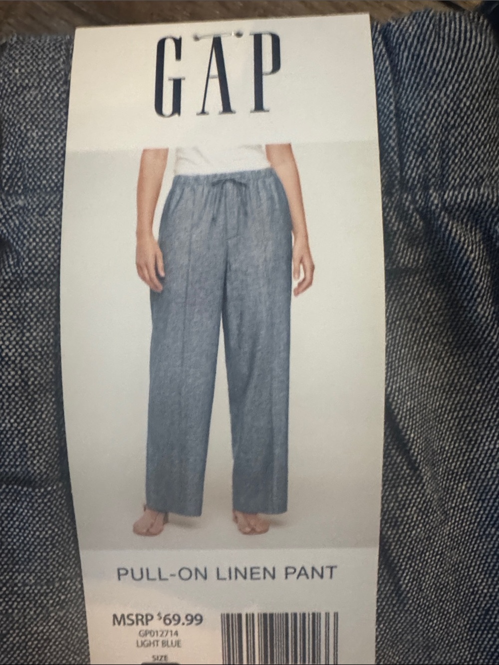 Gap Linen Pants Wide Leg Front Seam Chambray Drawstring Size Small - Picture 3 of 5